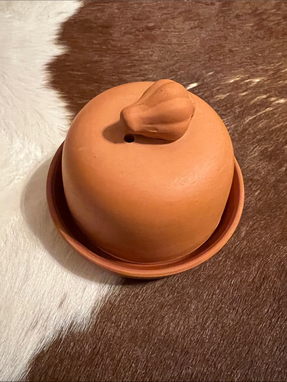 Vintage Round Terra Cotta Garlic Keeper Roaster 2 Pc Storage Set Tray W/Lid